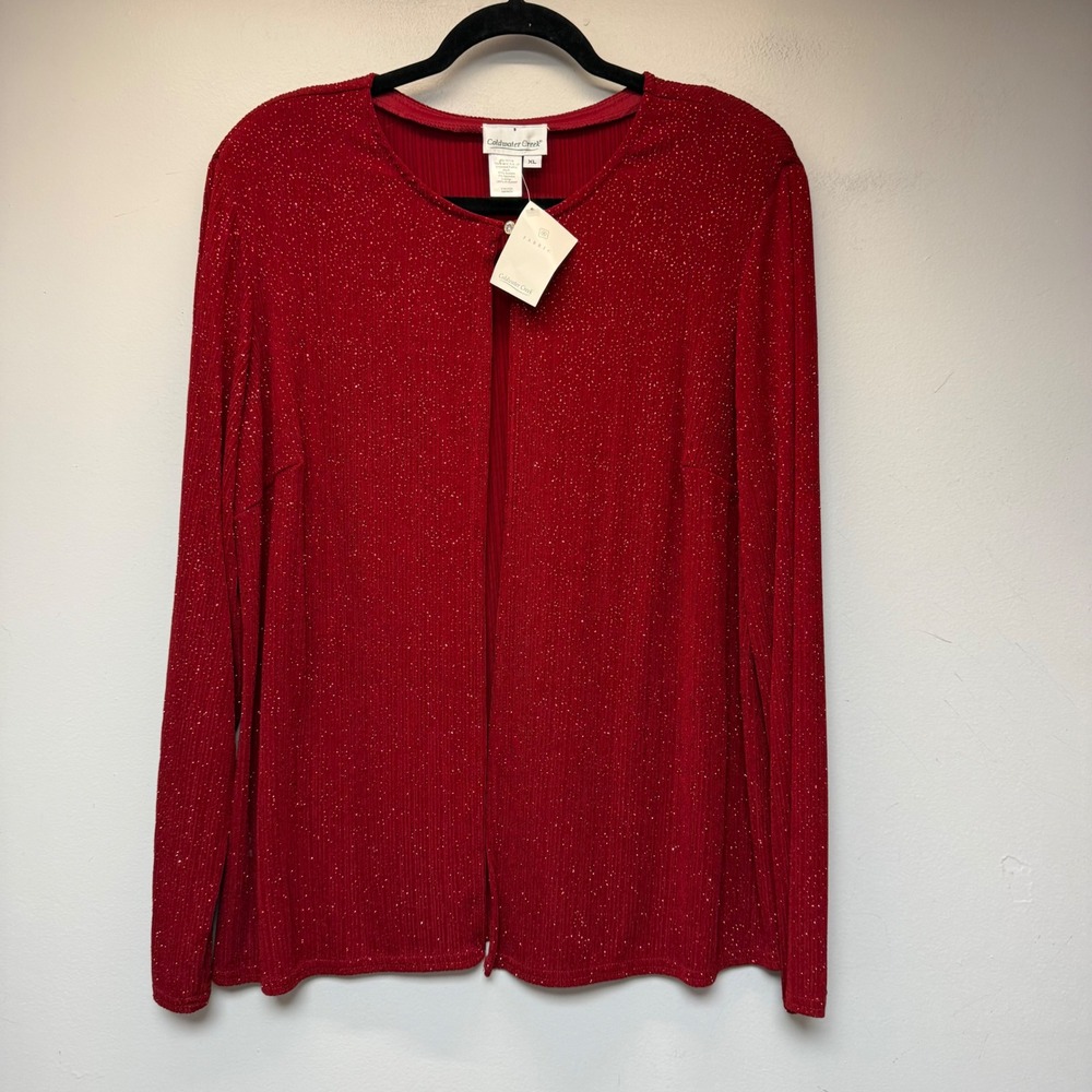 Coldwater Creek Cardigan Women XL Red NEW Ribbed Shimmer Single Button 9235